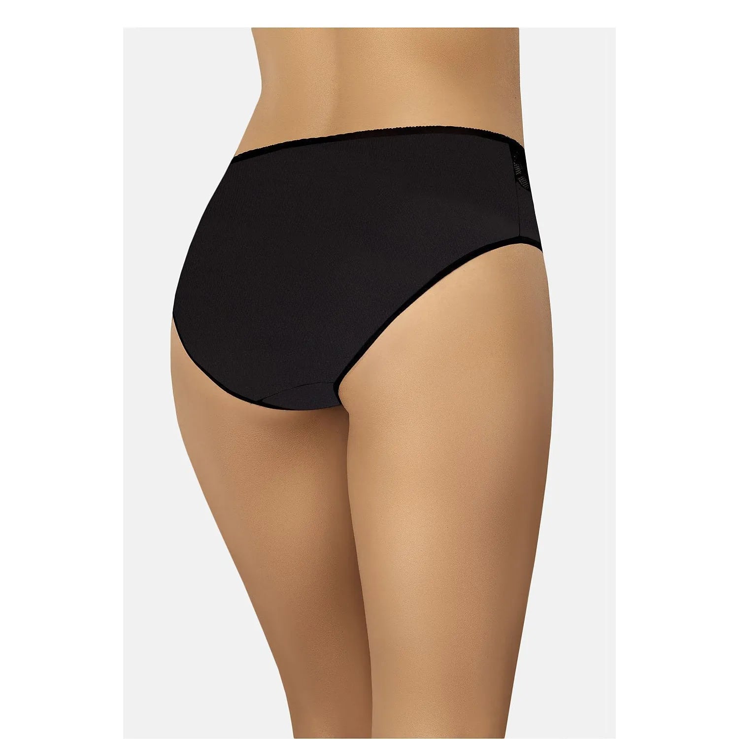 Culottes noires en coton et dentelle florale, coupe classique, dos plein, élastique doux, modèle 220181 Teyli.