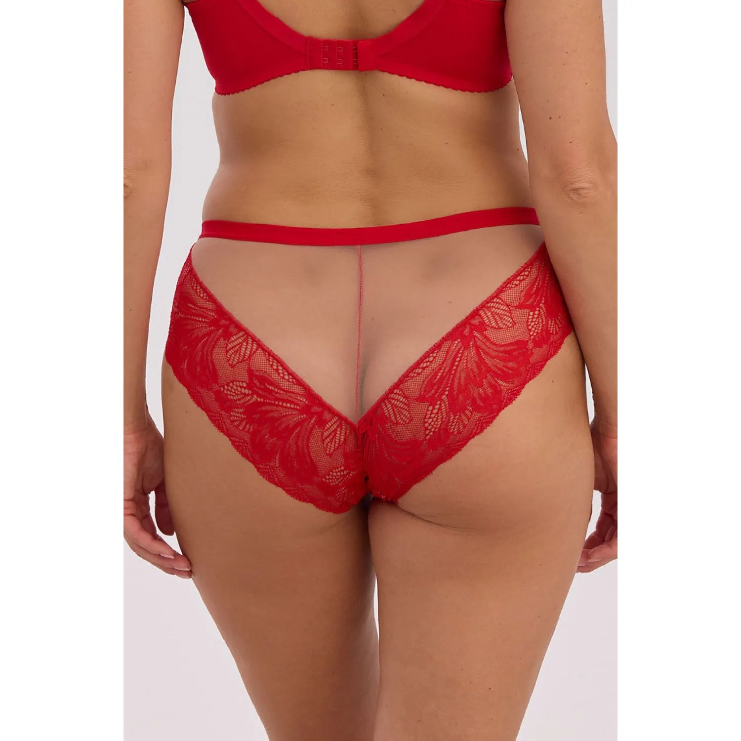Culotte grande taille rouge en tulle et dentelle, design élégant et raffiné, vue arrière, confort et sensualité.