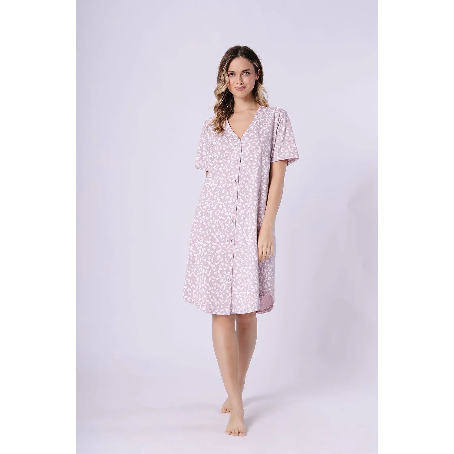 Chemise de nuit coton confort boutons manches courtes style classique féminin