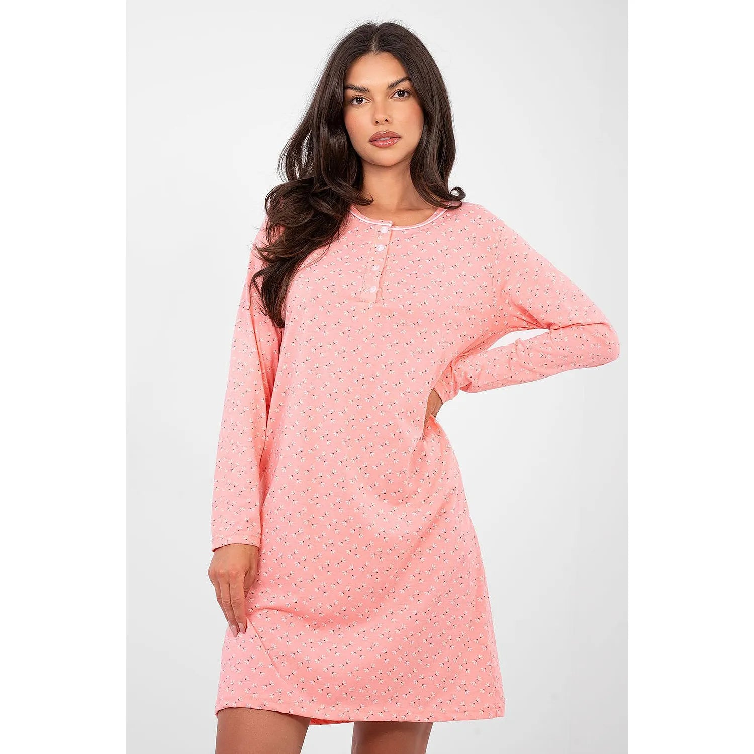 Chemise de nuit coton haute qualité manches longues imprimée 223878 Forever Pink
