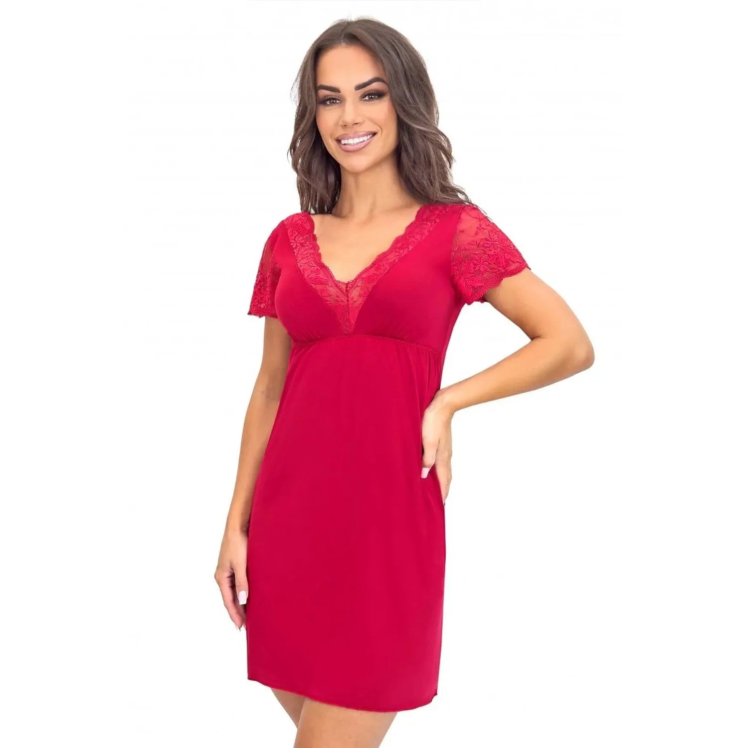 Chemise de nuit élégante confortable dentelle décolleté V respirante femme maison