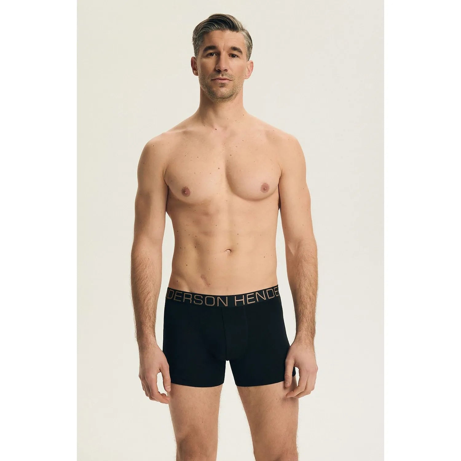Boxers homme noirs ajustés en coton élasthanne, ceinture logo Henderson, confort moderne, pack de 2.