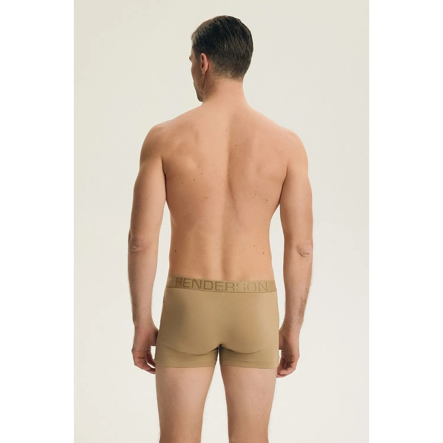Boxers homme beige ajustés, coton élasthanne, marque Henderson, confort moderne, vue arrière, pack de 2.