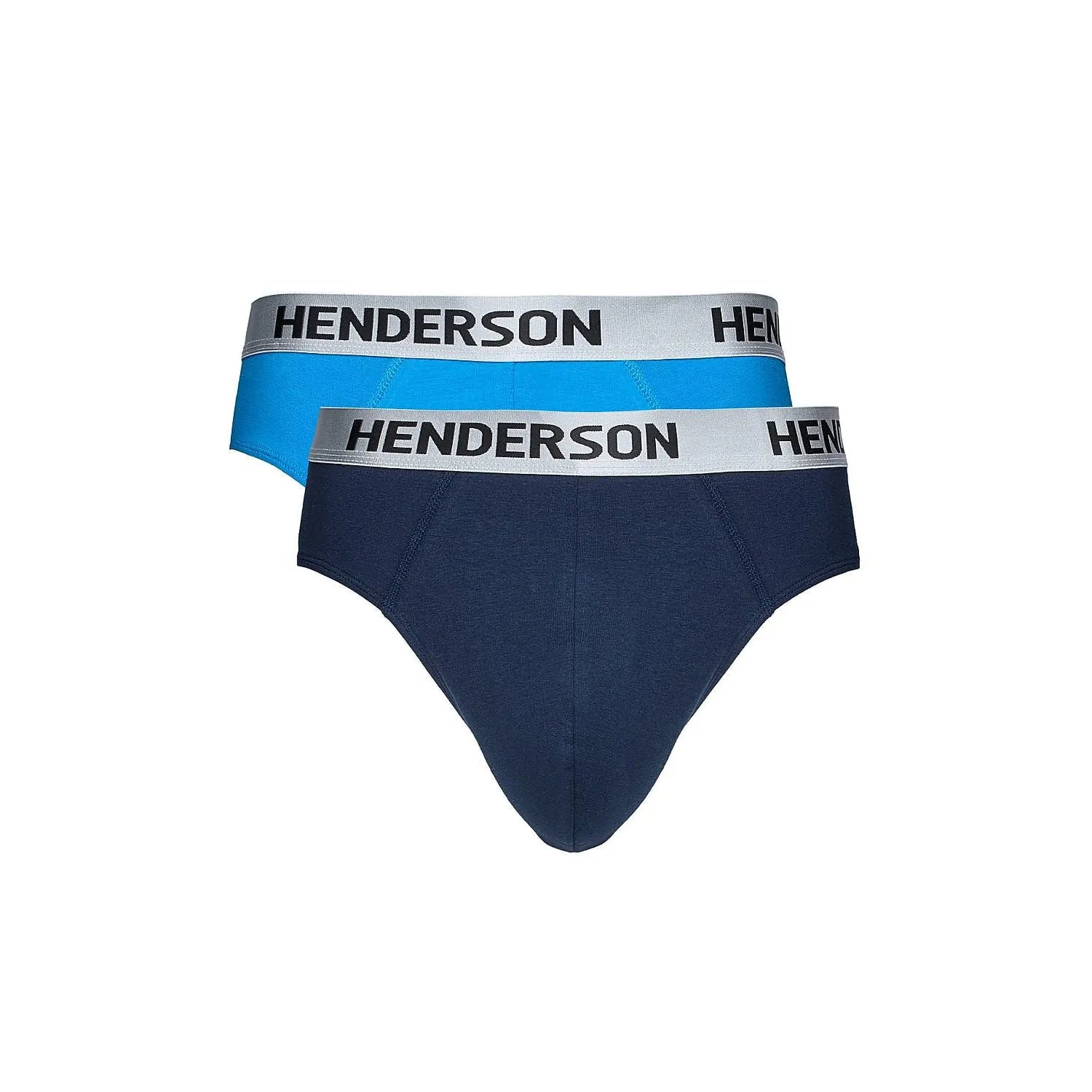 Slips en coton Henderson 224350, bleu et noir, ceinture élastique grise avec logo, confort et style classique pour hommes.