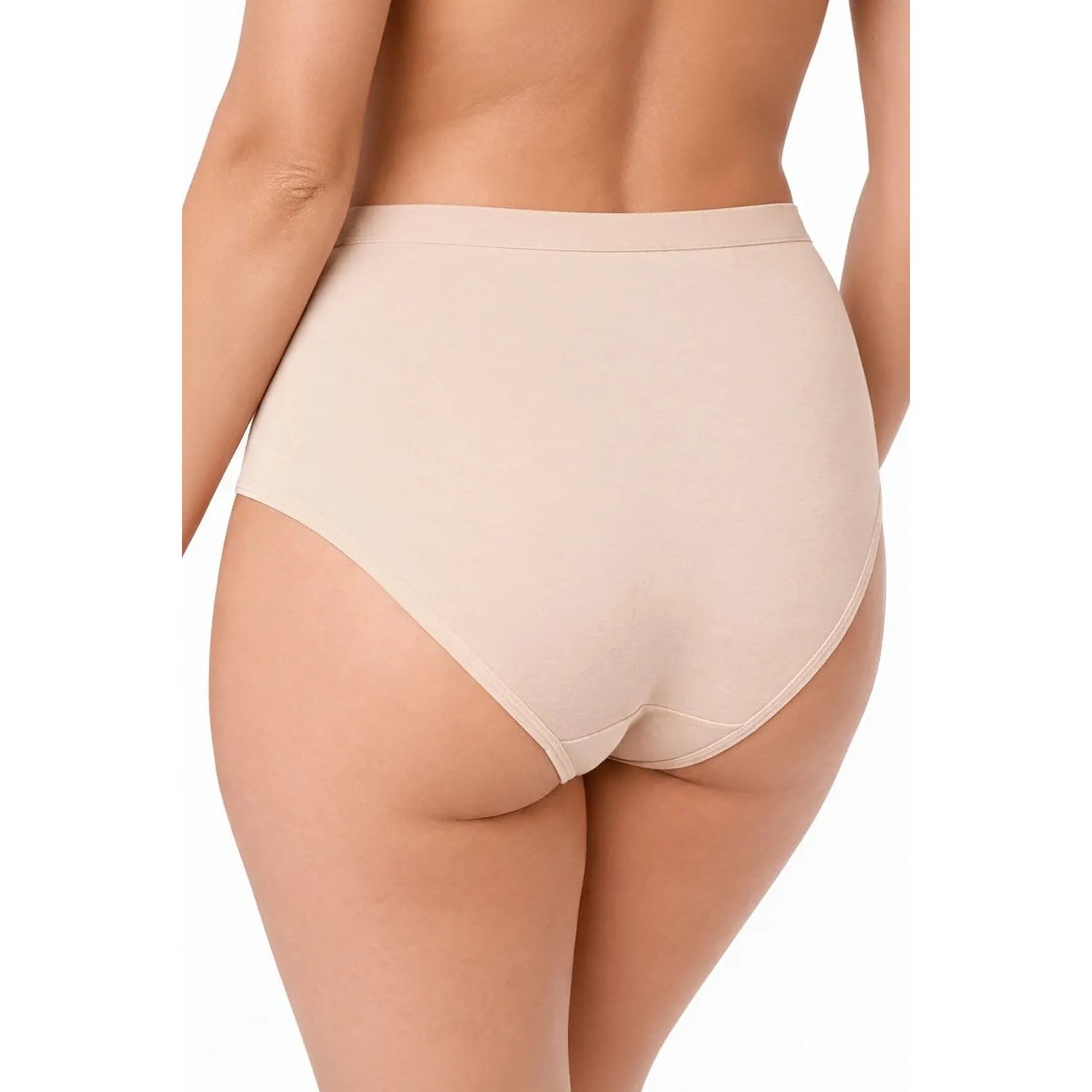 Culotte taille haute beige en coton, confort quotidien, bande élastique large, fabriquée en Pologne, certifiée OEKO-TEX.