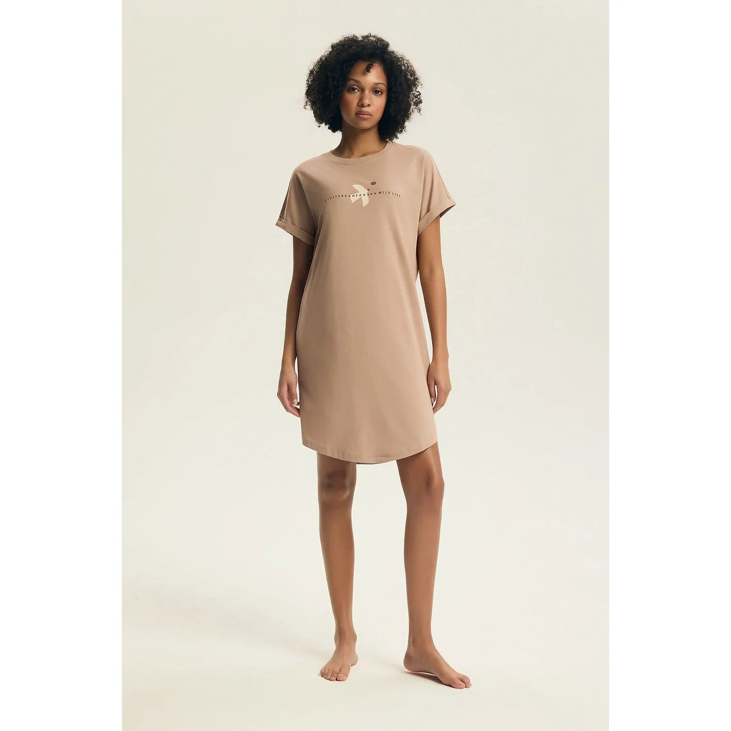 Chemise nuit femme coton imprimé mode col rond manches courtes Henderson