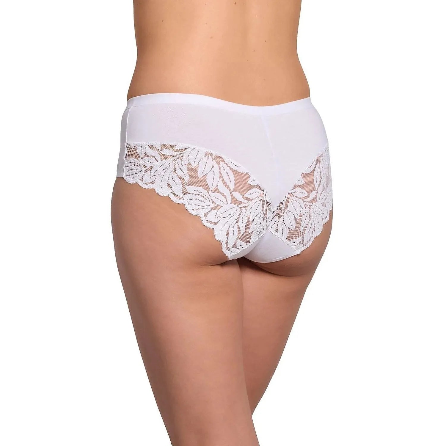 Culotte taille haute blanche en coton élasthanne avec dentelle florale, confort Gabidar model 226057.