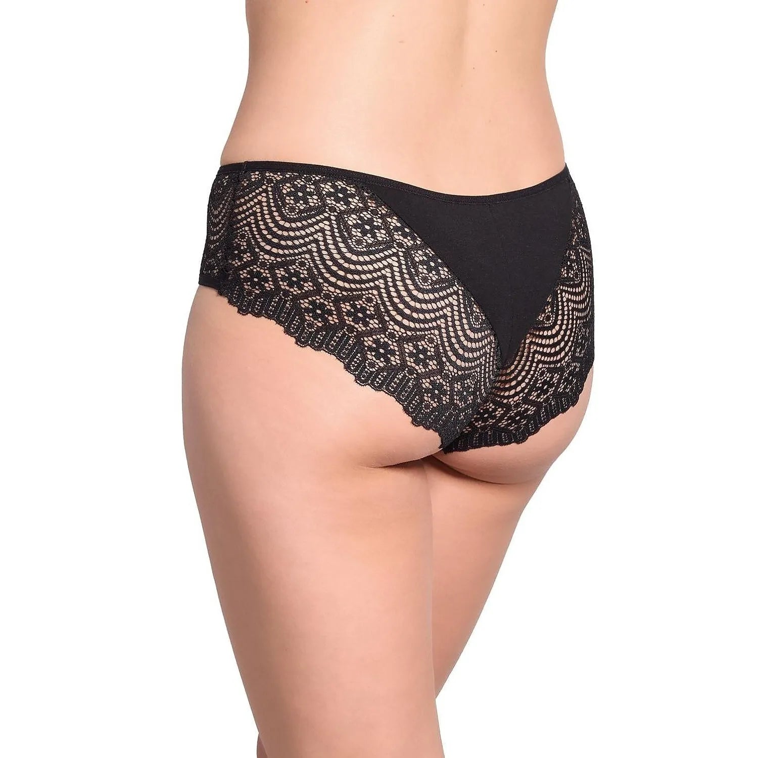 Culotte taille haute noire en coton élasthanne avec dentelle élégante, modèle Gabidar 226059, confort et style.