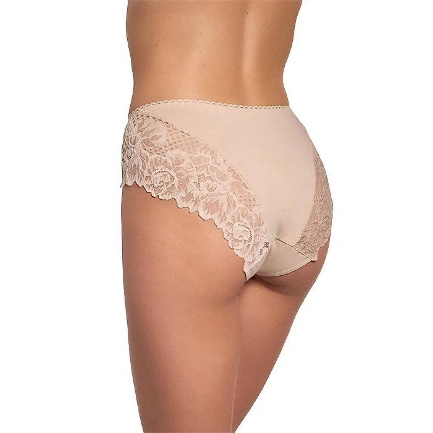Culotte taille haute beige en coton élasthanne avec dentelle florale, confort Gabidar model 226066, élégance et confort.