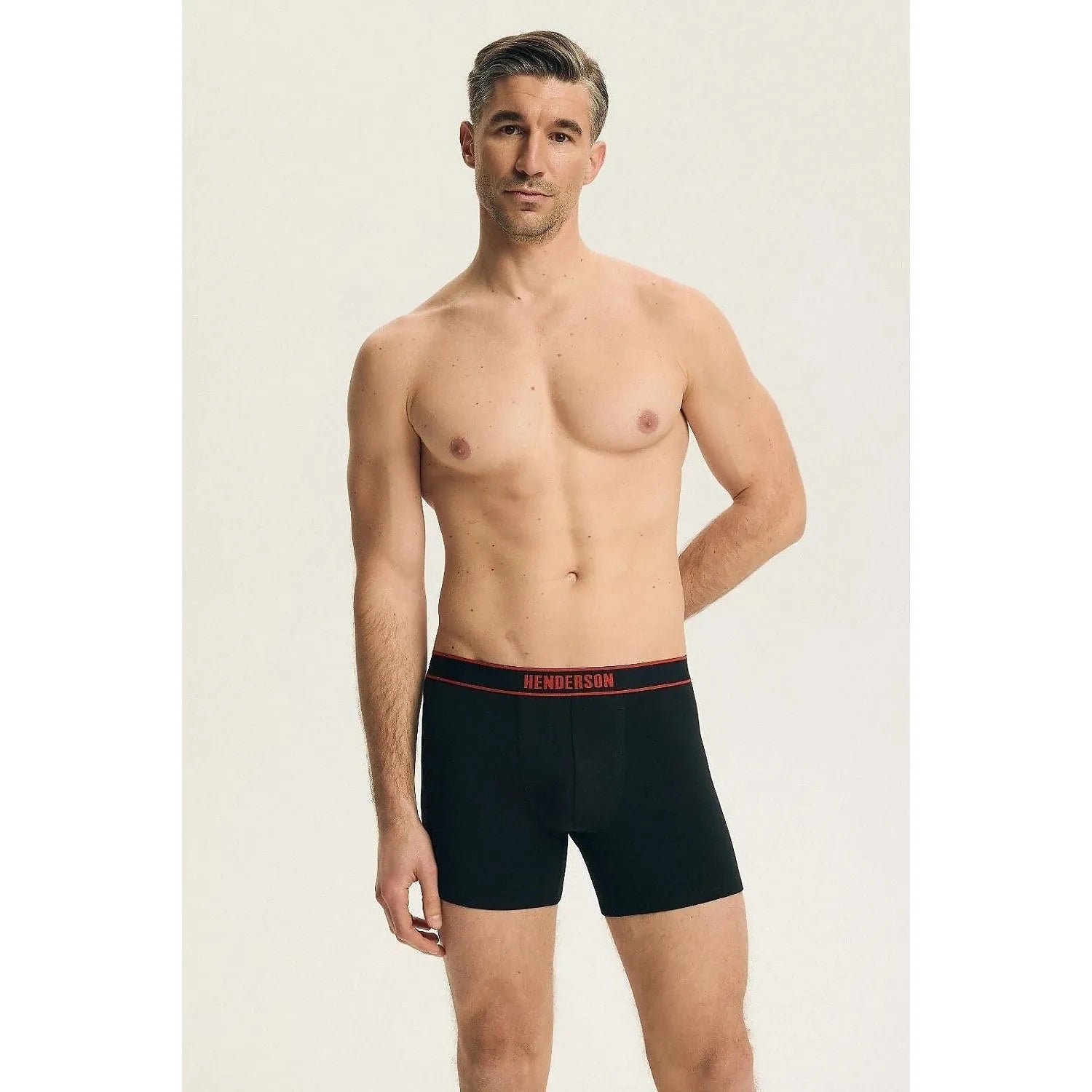Boxers homme noirs en coton, longue jambe, ceinture rouge Henderson, confort et élégance, pack de 2.