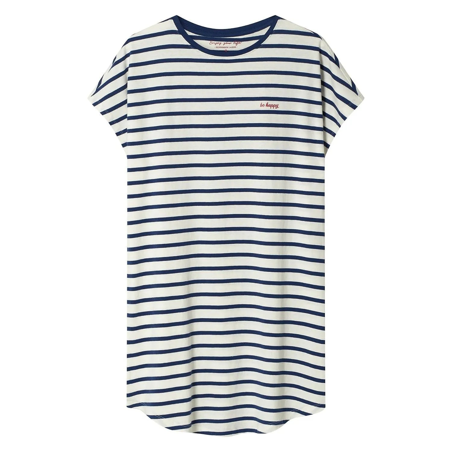 Chemise de nuit femme rayée bleu et blanc, manches courtes, coton respirant, élégance classique Henderson.