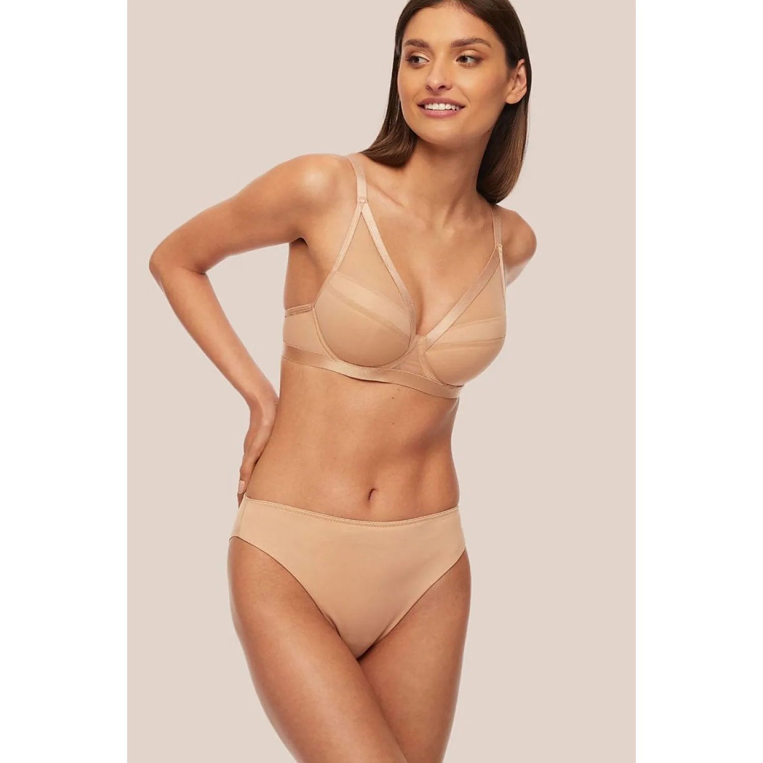 Culottes brésiliennes beiges confort invisibles tulle coton Kinga 226772