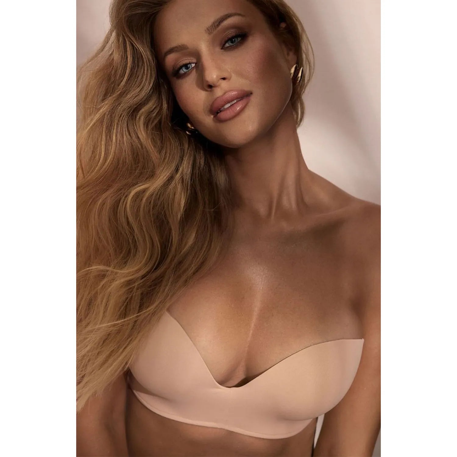 Brassière beige bardot push-up sans bretelles grande taille soutien optimal