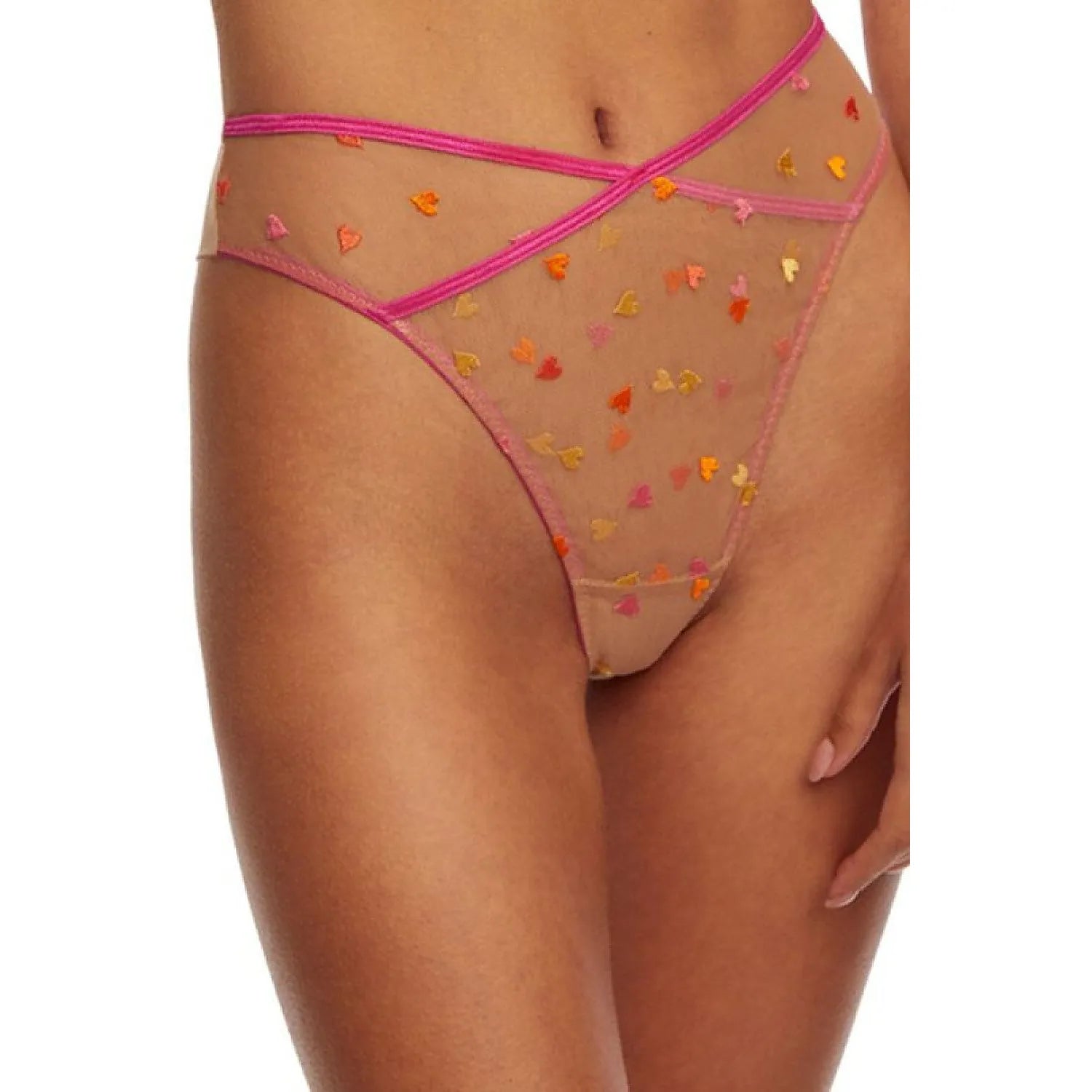 Culottes brésiliennes tulle broderie cœurs colorés invisibles sous vêtements