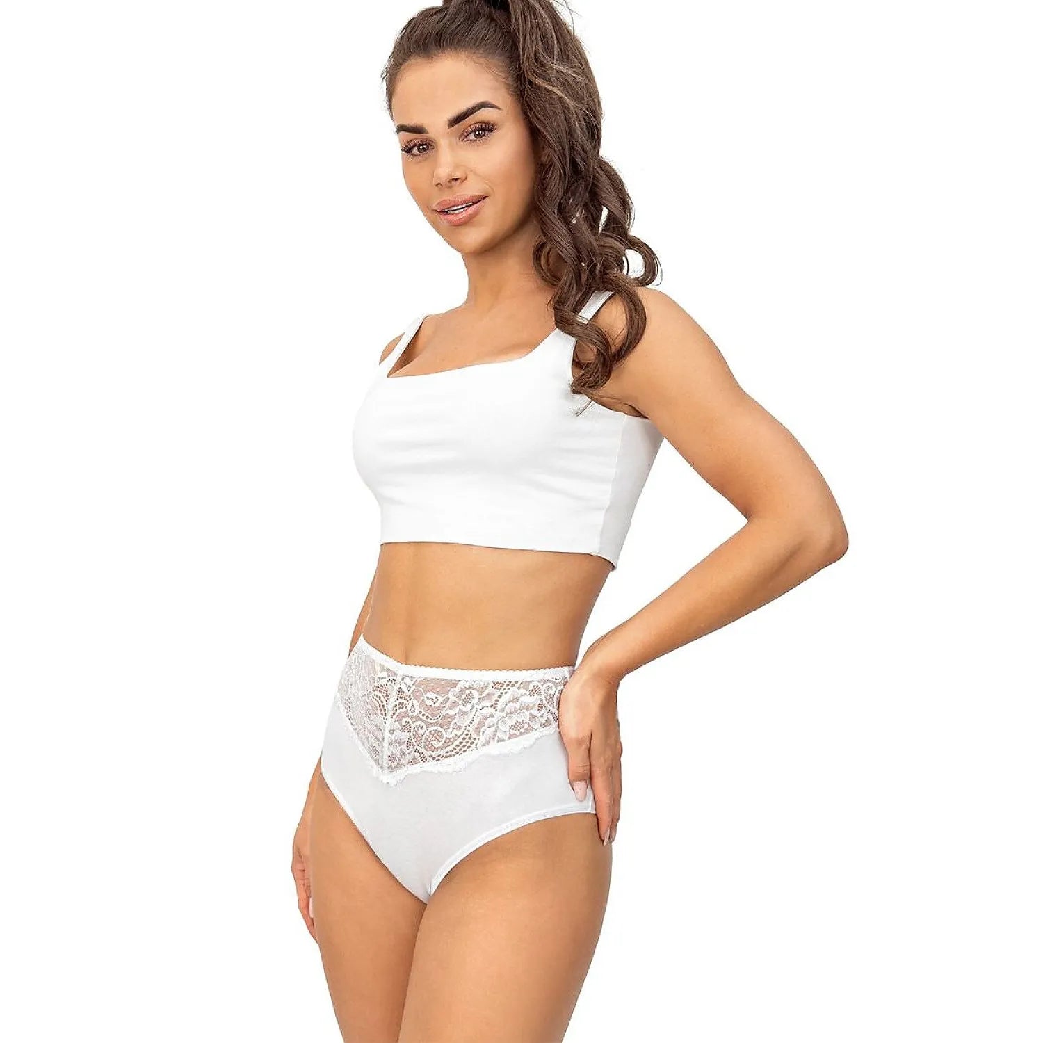 Culotte taille haute femme en dentelle blanche, coton doux, élégante et confortable, modèle 243 Donna.
