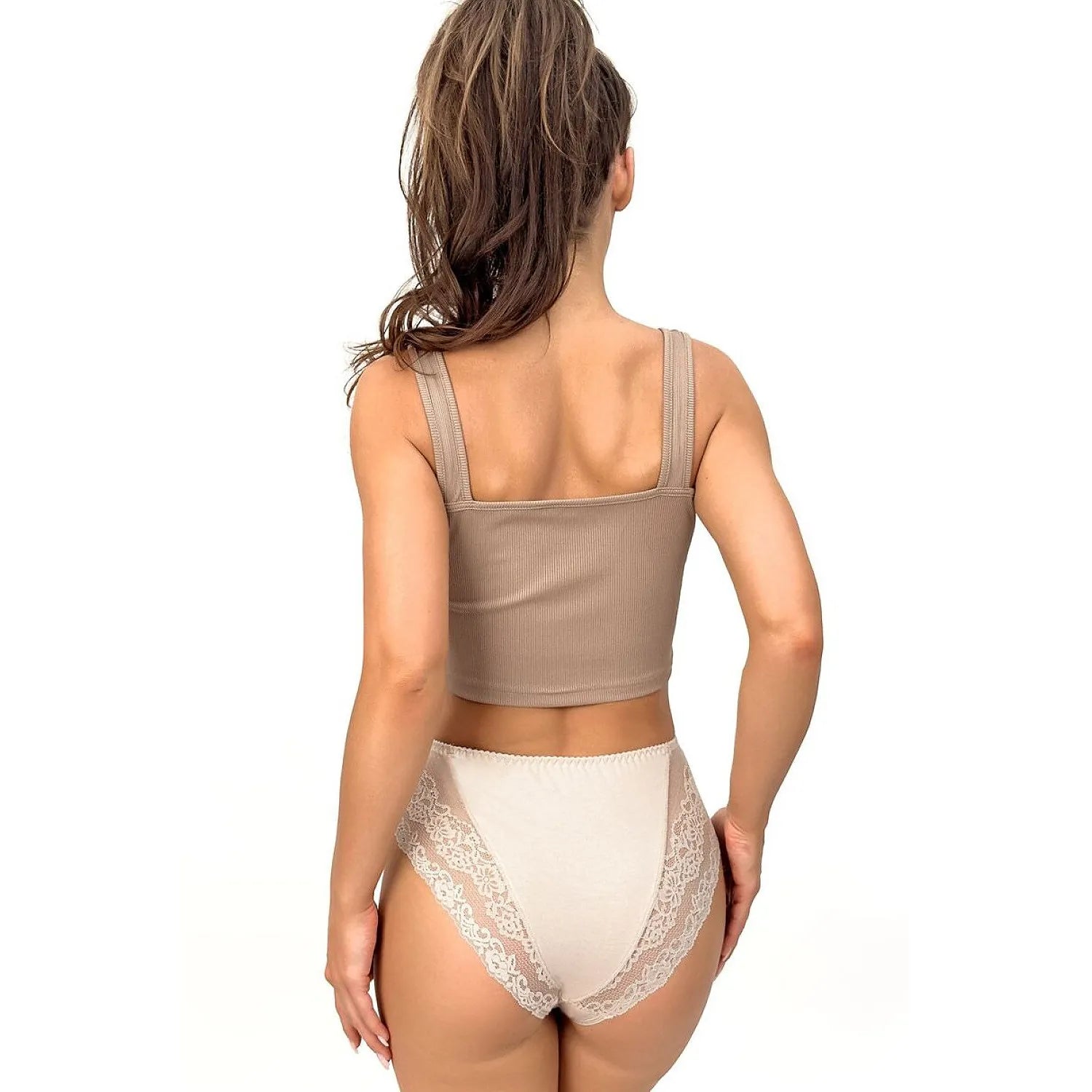 Culotte taille haute beige avec dentelle, modèle 228553 Donna, confort et élégance, viscose douce, silhouette sublimée.