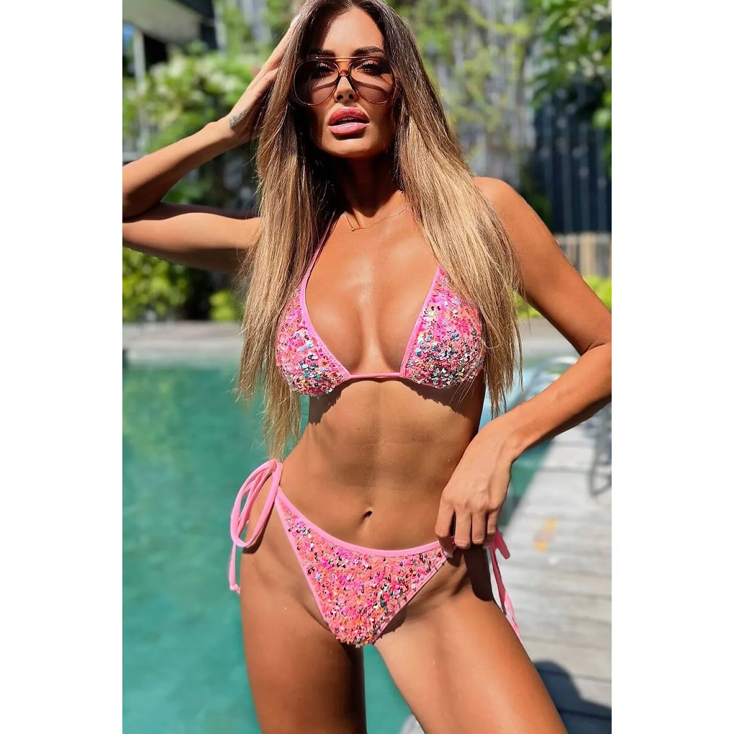 Culottes nageur Axami 228722 bikini classique paillettes bicolores ajustable élasthanne polyester