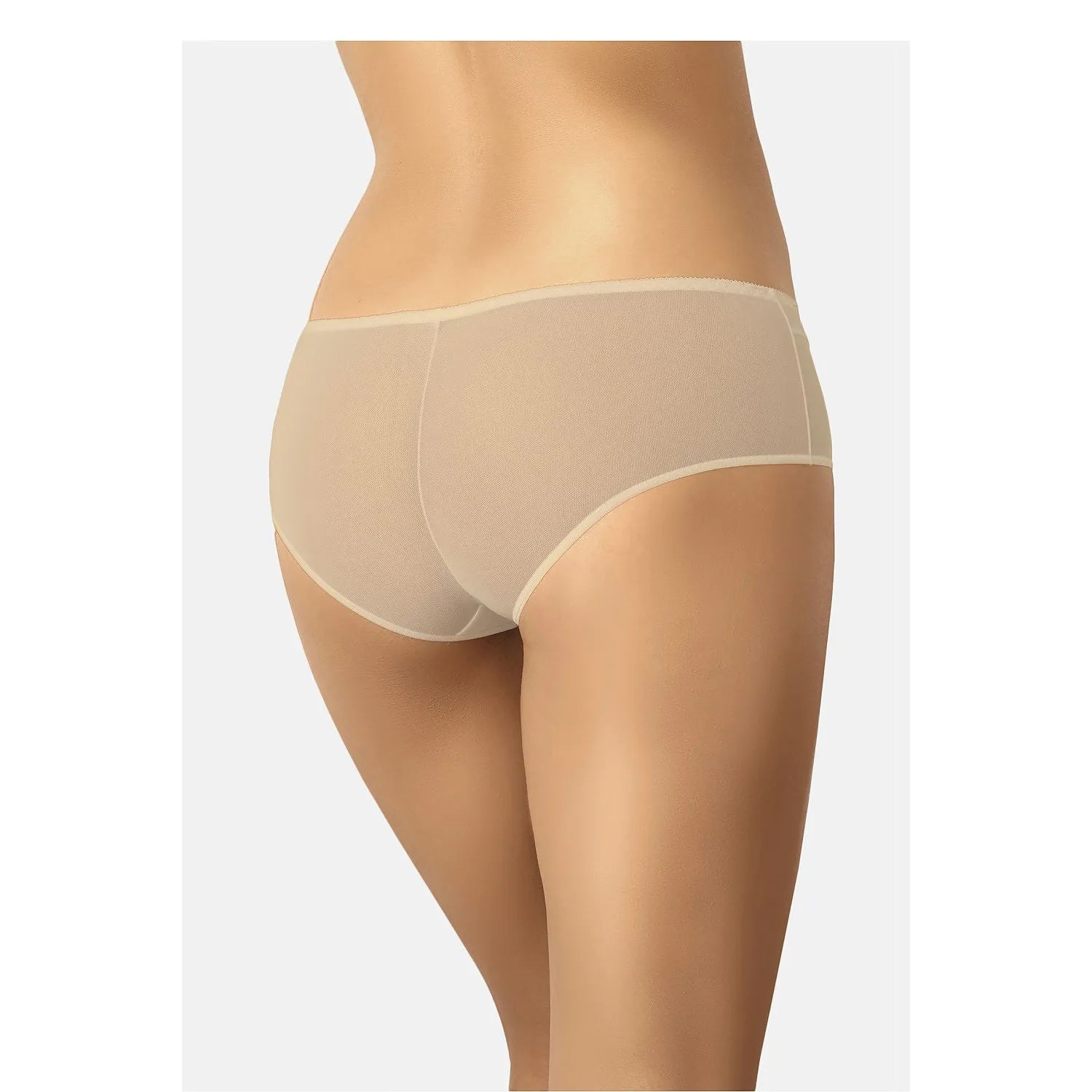 Culotte classique filet beige femme, invisible sous vêtements ajustés, confort et élégance, vue arrière détaillée.