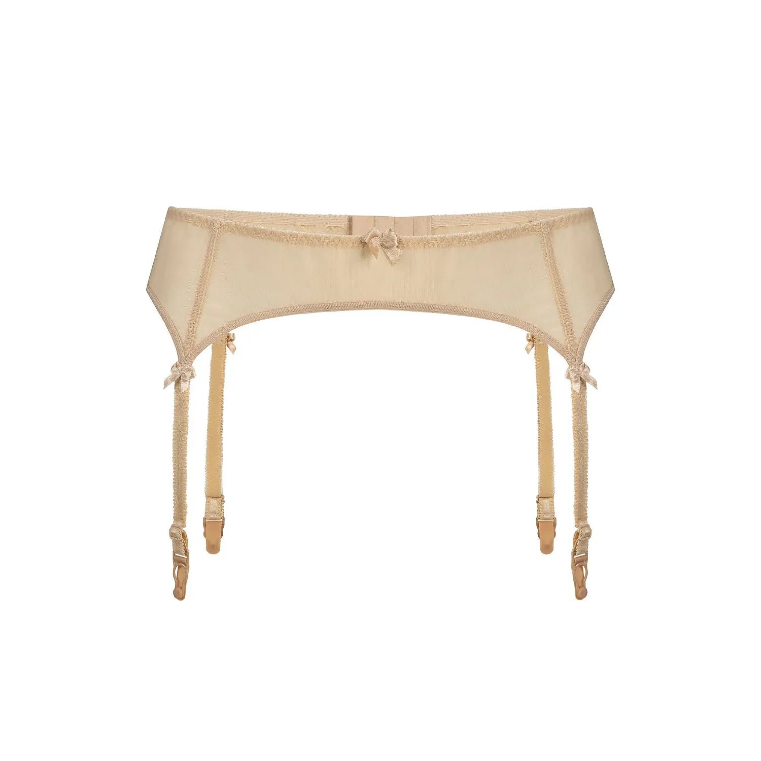 Ceinture jarretelles beige Teyli 228844, maille transparente, ajustable, nœuds satin, élégance et confort.