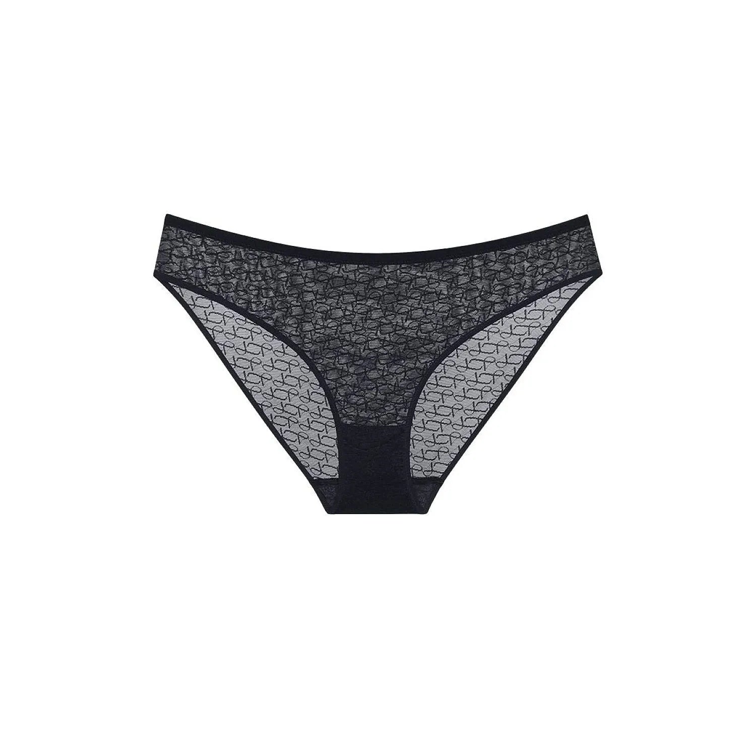 Culotte noire Triumph modèle 229120, semi-transparente avec motif délicat, taille plate, élégance et confort quotidien.