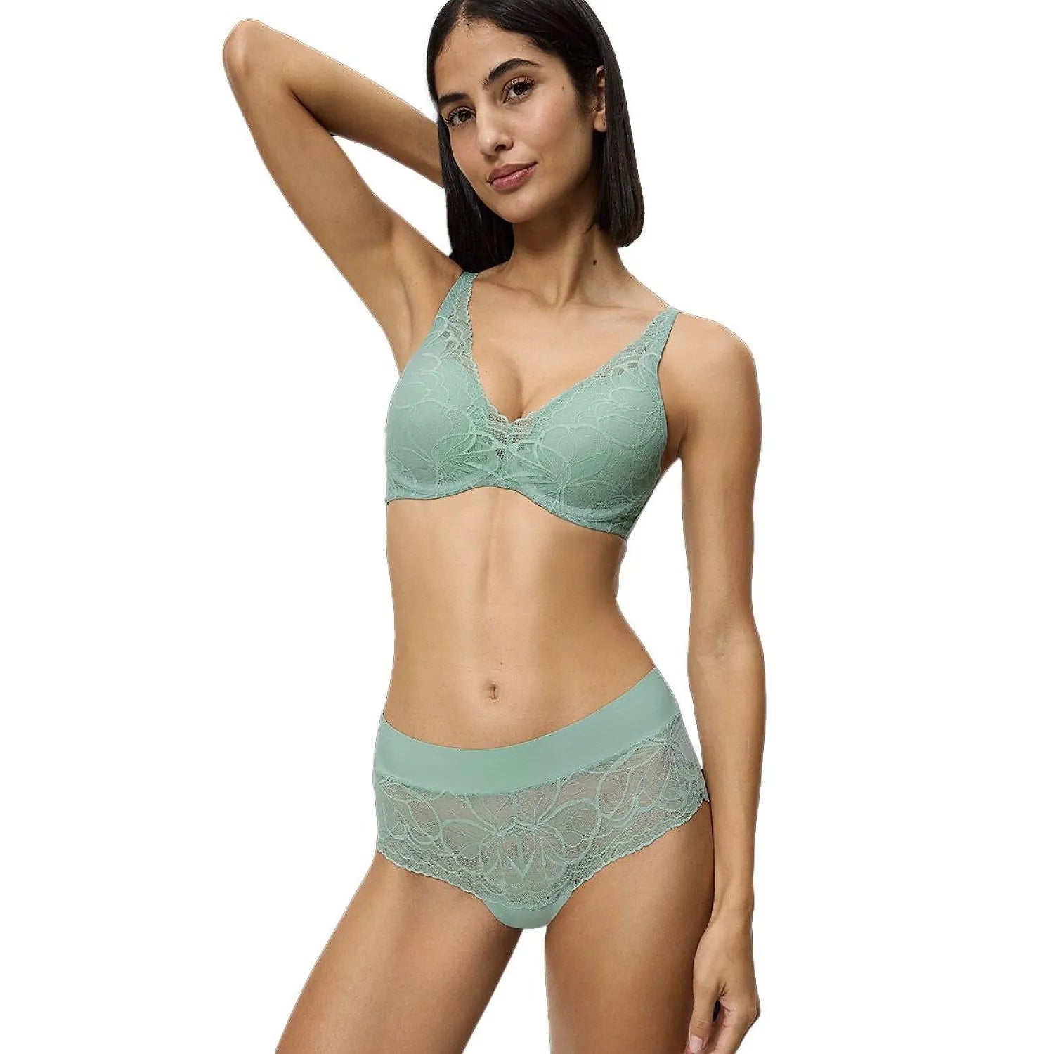 Culottes pistache Triumph Body Make-Up Illusion Lace, dentelle élégante, confort optimal, design moderne et ajusté.