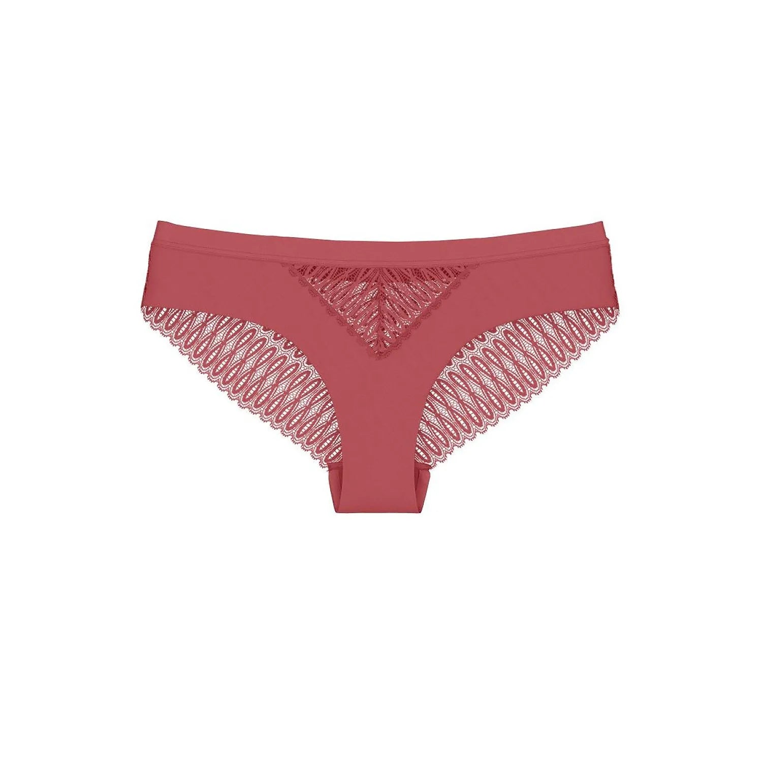 Culotte brésilienne rouge Triumph, dentelle élégante et inserts semi-transparents, microfibre douce et confortable.