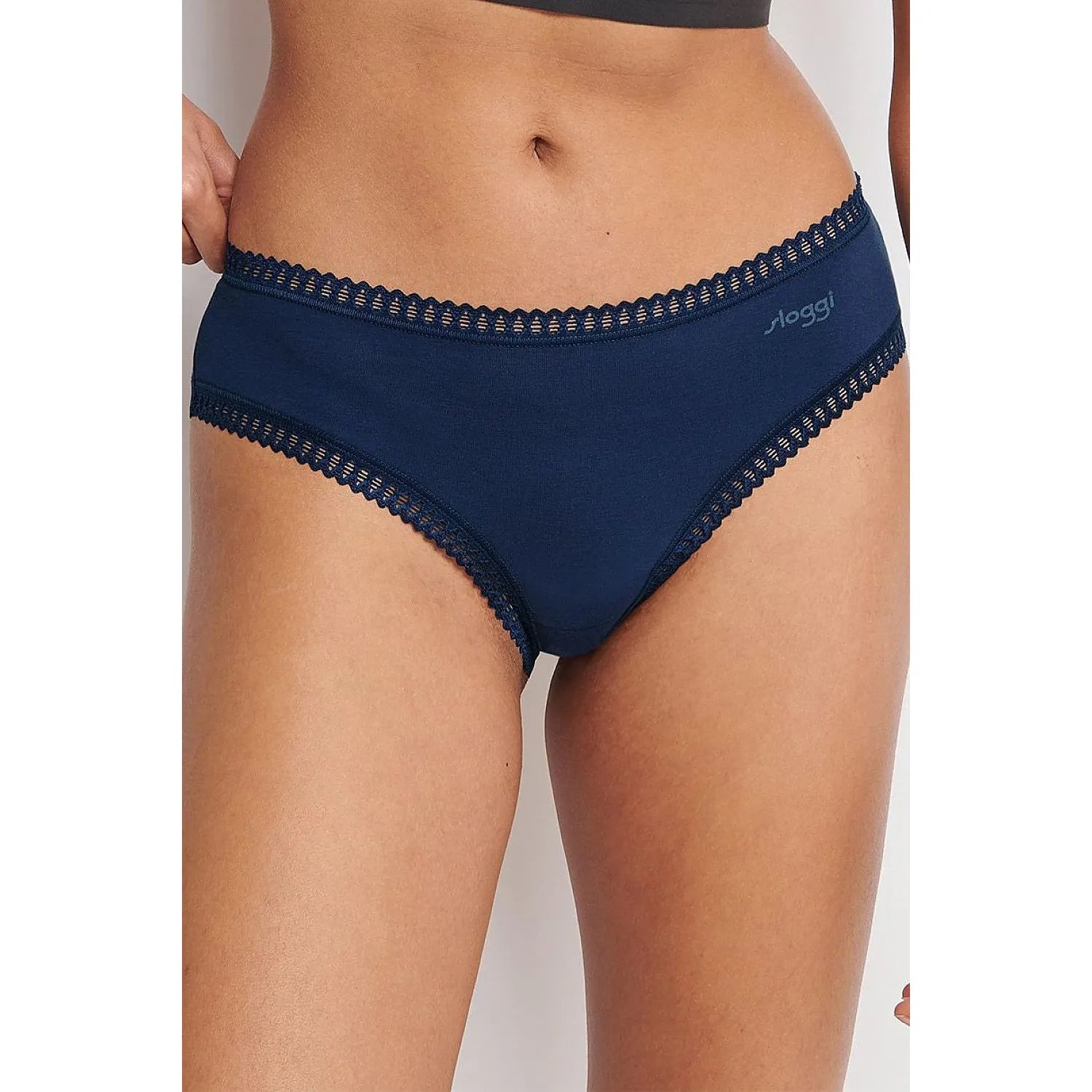Culottes hipster en coton bio bleu marine avec dentelle, pack de 3, confort et style moderne, certifiées GOTS.