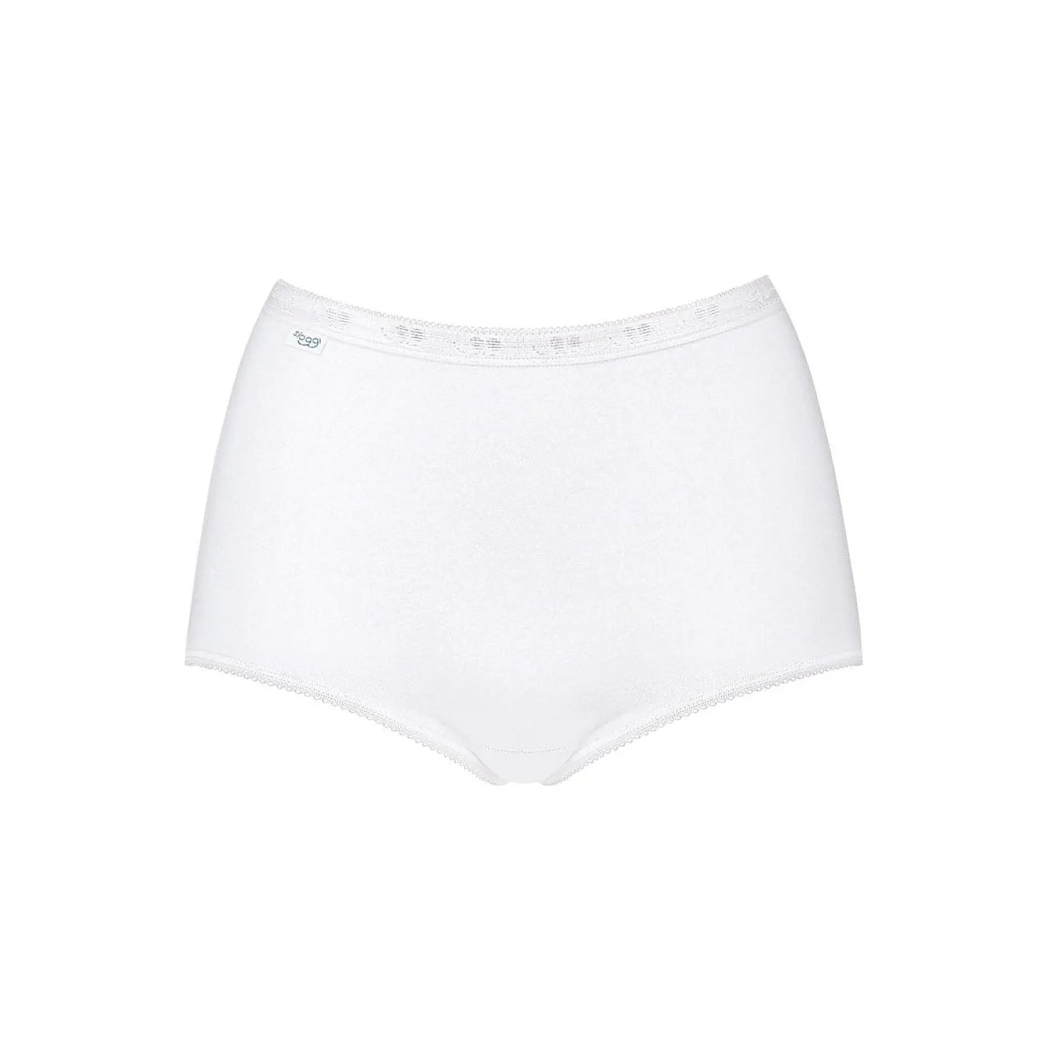 Culotte Sloggi blanche en coton lycra, coupe classique, élastique à la taille, offrant confort et ajustement optimal.