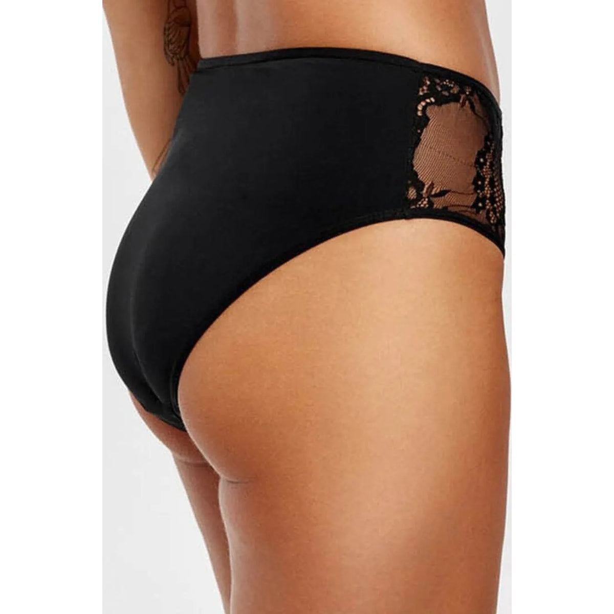 Culottes noires Gracja avec dentelle et pois, nœud décoratif, dos lisse, élégance et confort pour un style féminin.
