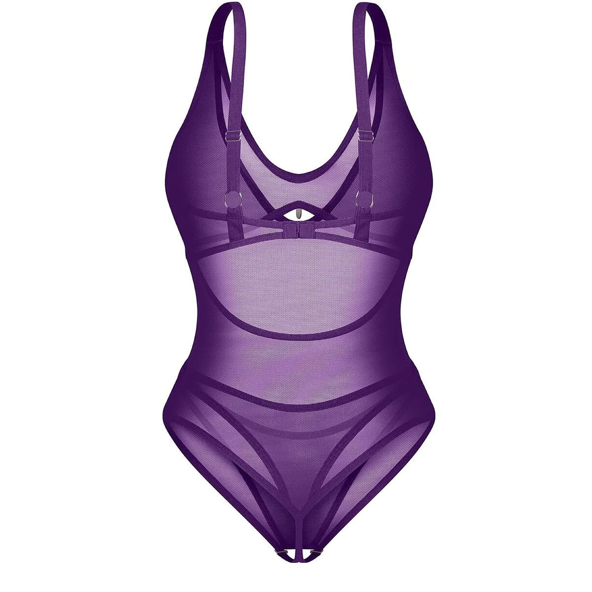 Body violet intense Obsessive, maille élastique, bretelles larges réglables, entrejambe ouvert, design moderne et élégant.