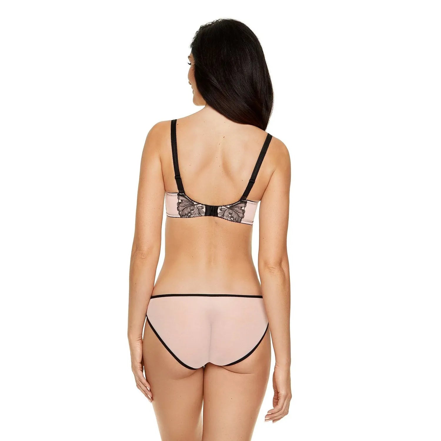 Culotte Gorteks 158181 en tulle brodé, nœud devant, couleur nude, détails noirs, élégante et confortable.