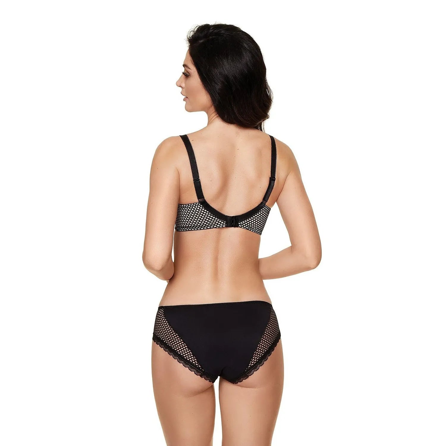 Culotte noire Gorteks 159065, dentelle cabaret, tissu tricoté, élégante et confortable, vue arrière, taille 36-48.