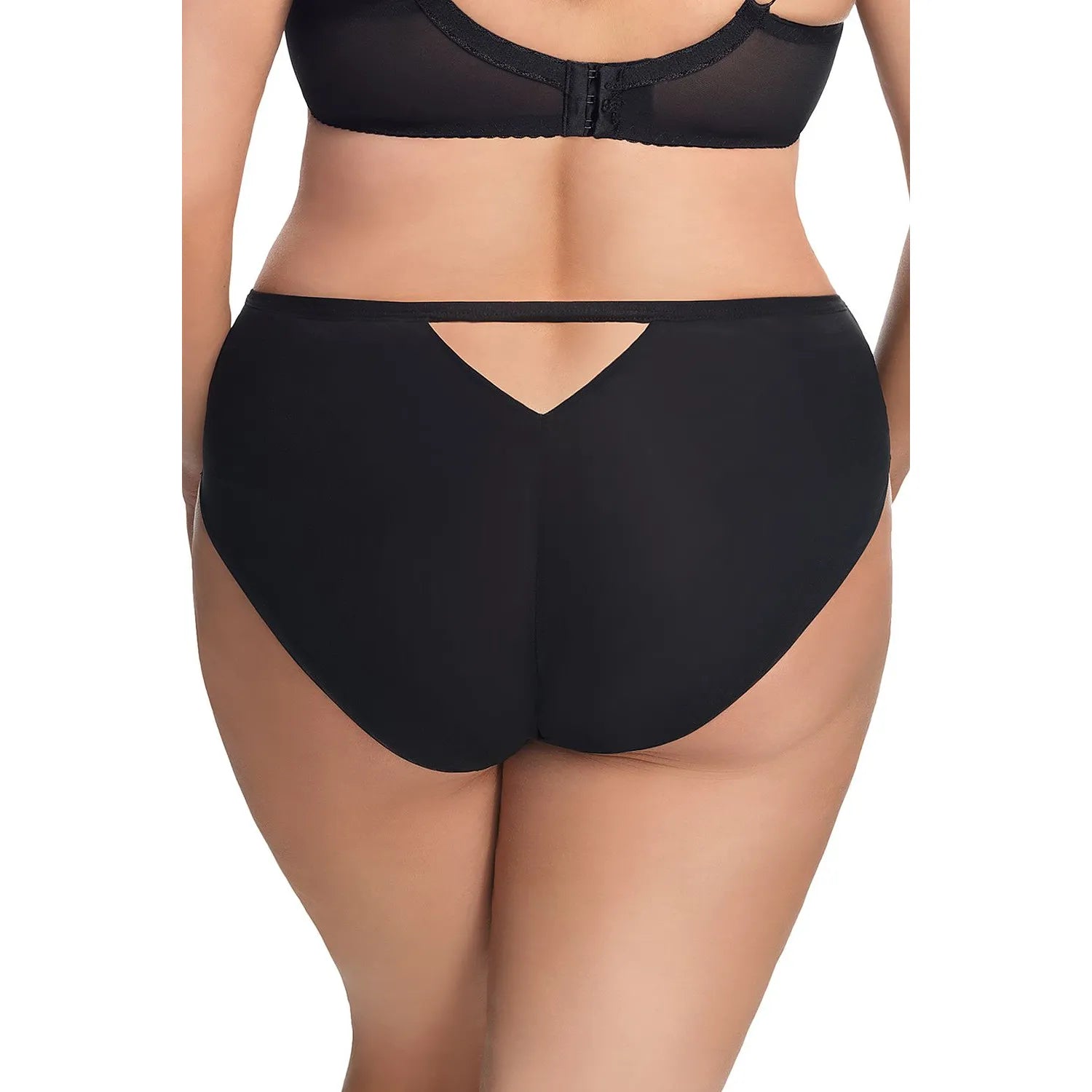 Culotte noire élégante Gorsenia, maille délicate, coupe triangle au dos, décorations latérales subtiles, taille haute.