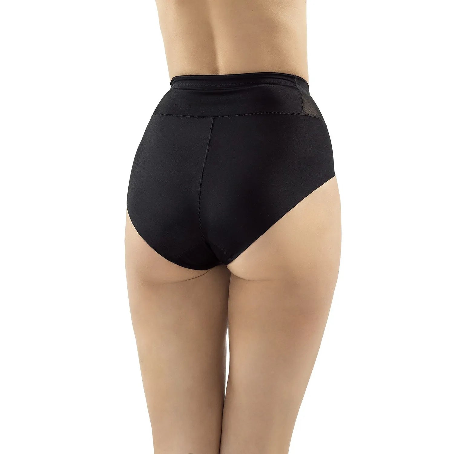 Culotte galbante noire Eldar 181995 en microfibre, découpe laser, taille haute, élasthanne 15%, polyamide 85%.