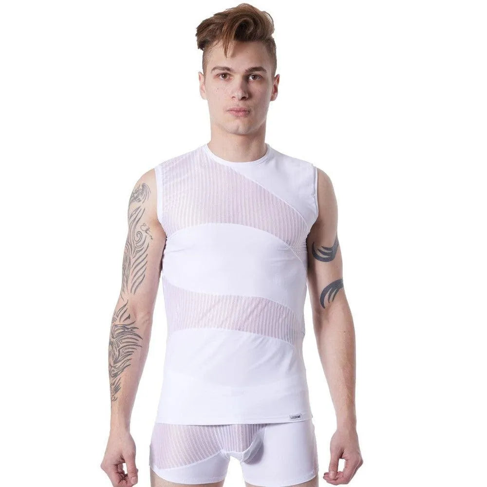 Débardeur Sexy Blanc Transparent Homme