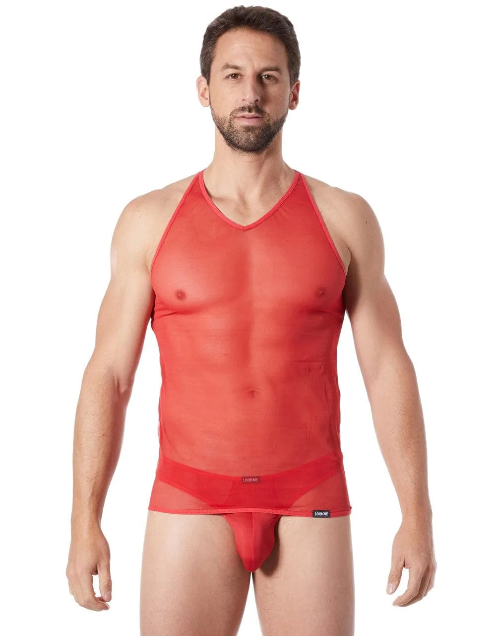 Débardeur V-Shirt Rouge Homme Transparent