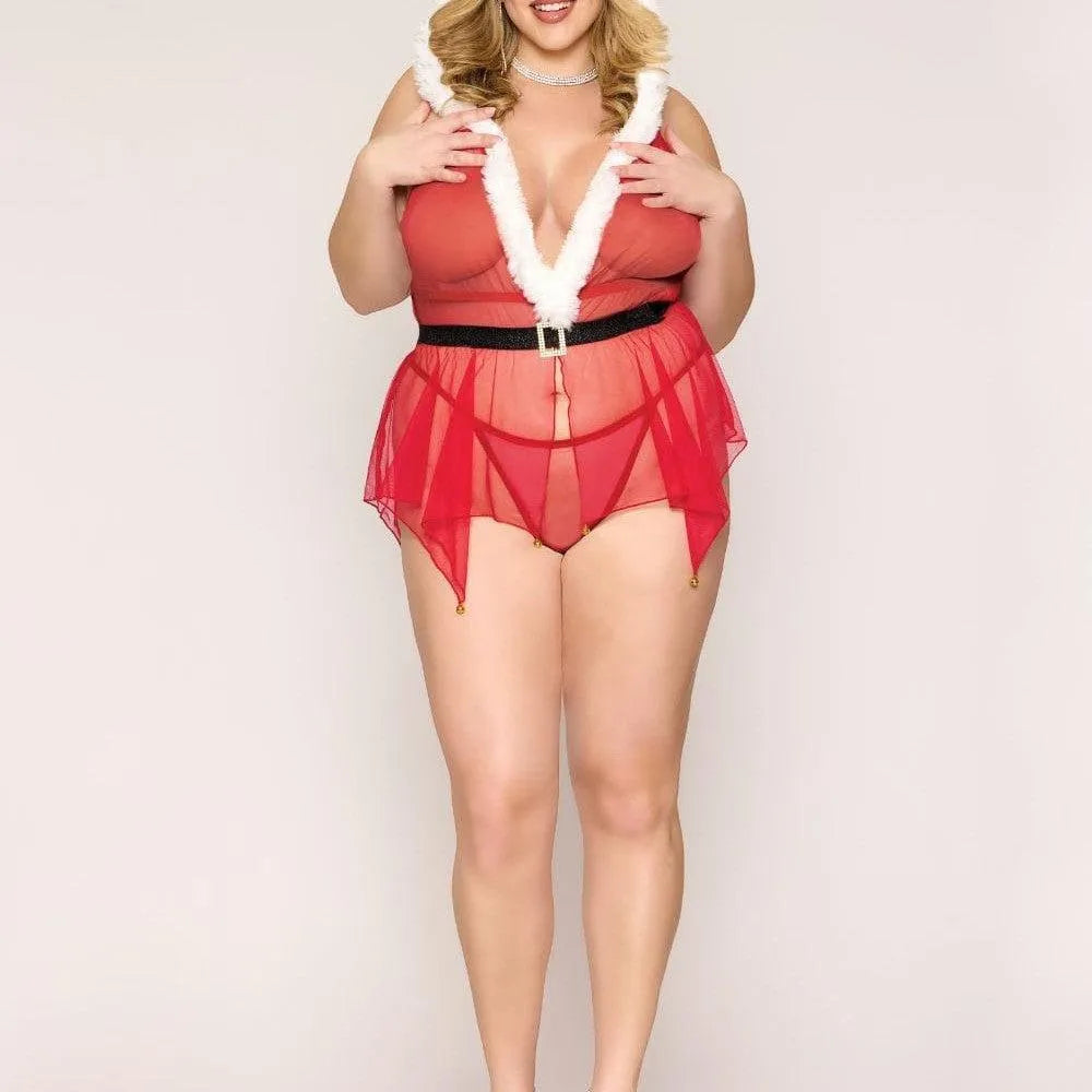 Déguisement Mère Noël Grande Taille Sexy Avec Capuche Fausse Fourrure