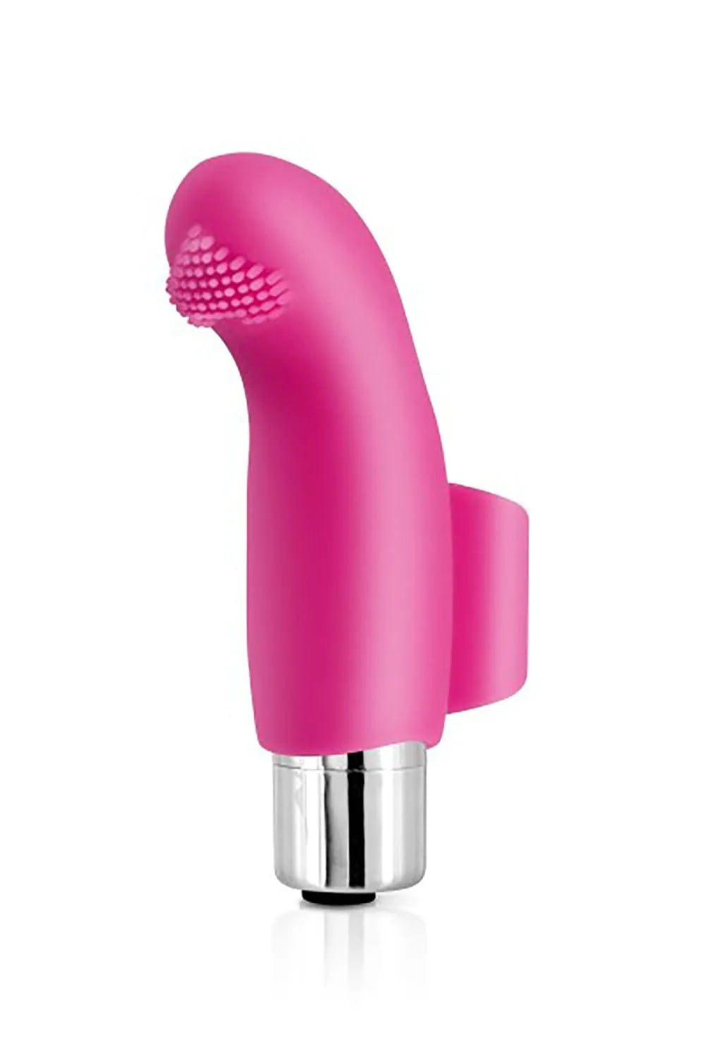 Doigt chinois rose en silicone avec picots en forme de cœur, monté sur bague extensible, pour stimulation clitoridienne.
