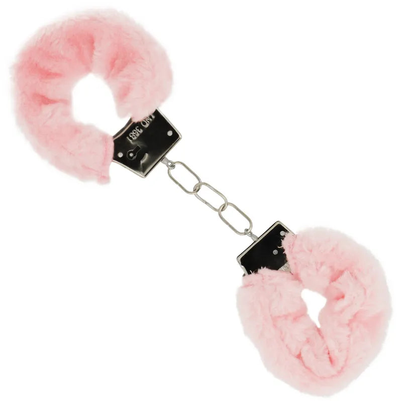 Menottes roses en fourrure pour jeux érotiques, chaîne métallique, accessoire pour couples, ravive la passion.