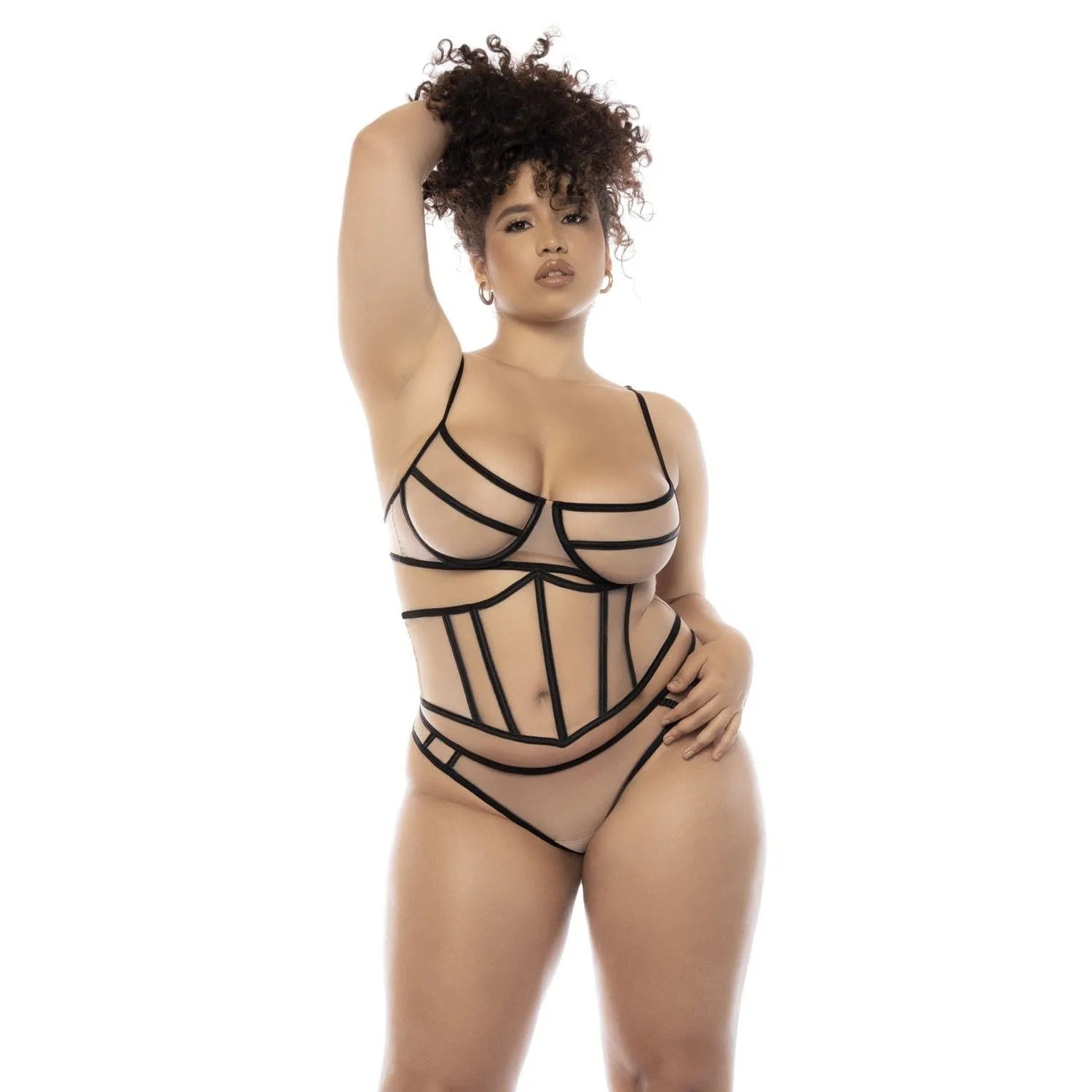 Ensemble De Lingerie Grande Taille En Résille Sexy