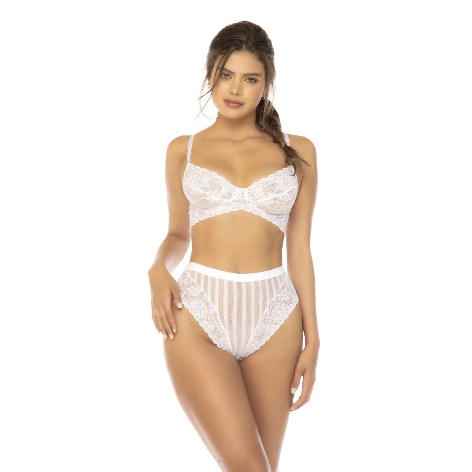 Ensemble Lingerie Blanc Dentelle Florale Ajustable