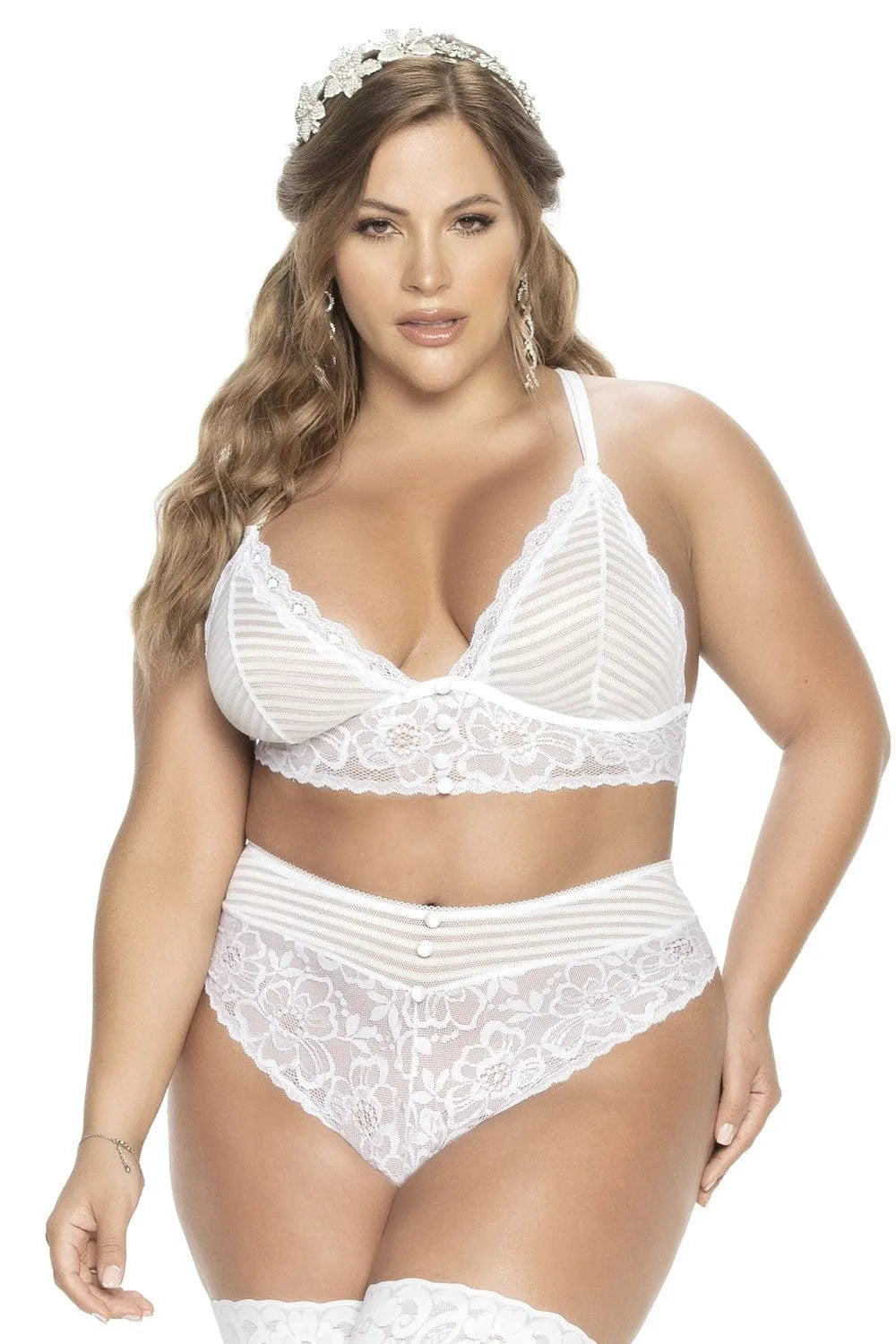 Ensemble Lingerie Grande Taille Blanc Résille Dentelle