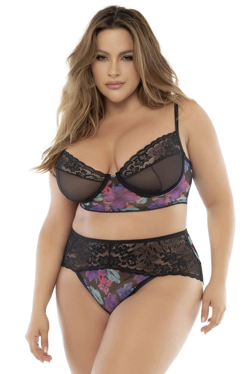 Ensemble Lingerie Grande Taille Dentelle Résille Florale