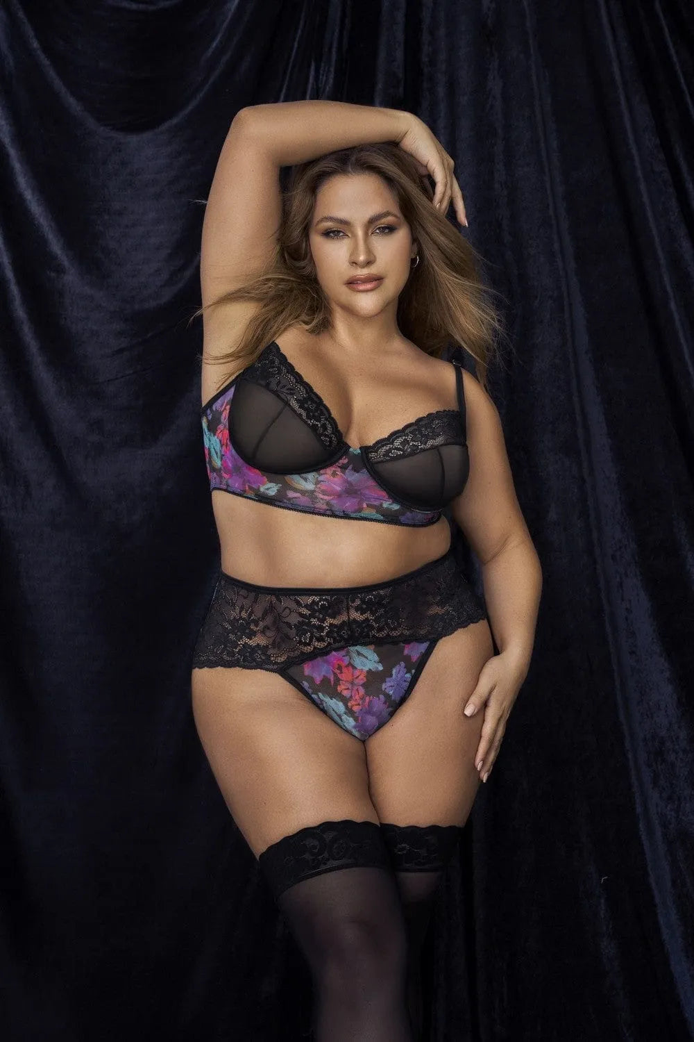 Ensemble Lingerie Grande Taille Dentelle Résille Florale