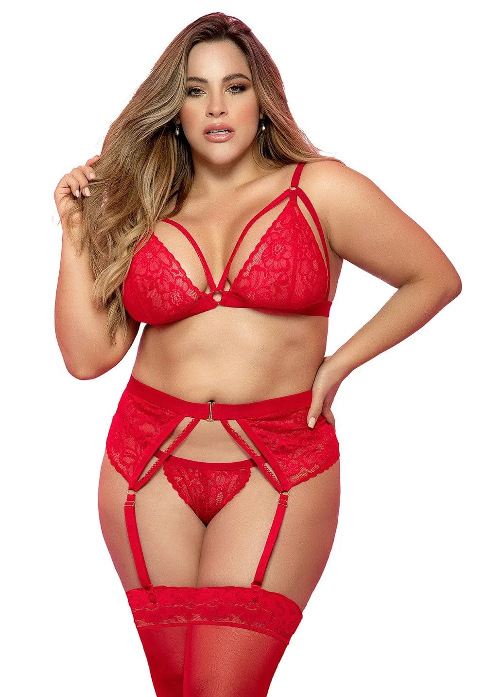 Ensemble Lingerie Grande Taille Dentelle Rouge