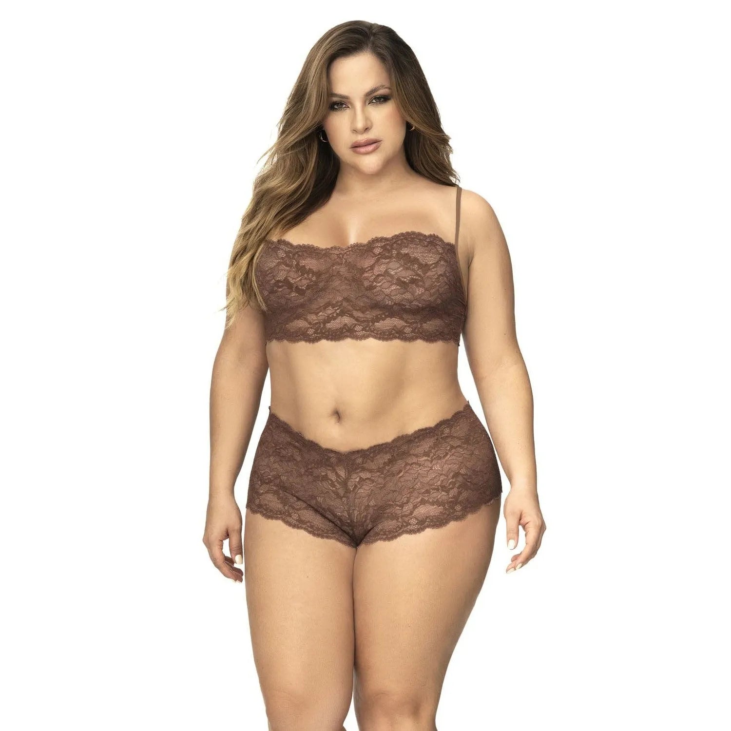 Ensemble Lingerie Grande Taille Dentelle Taupe Mapalé