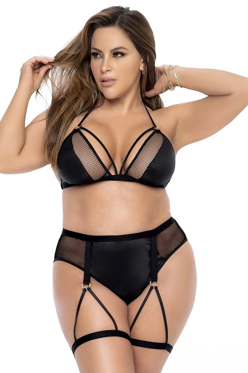 Ensemble Lingerie Grande Taille Noir Avec Porte-Jarretelles