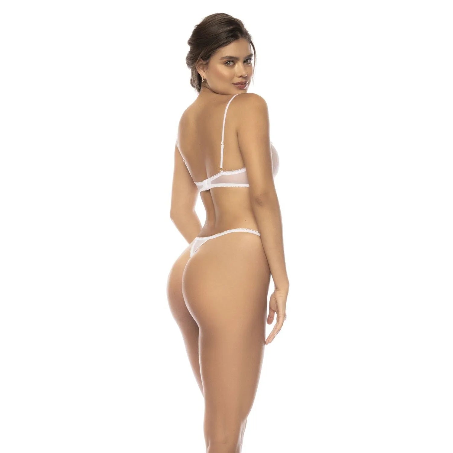 Ensemble Lingerie Résille Blanche Avec Plumes