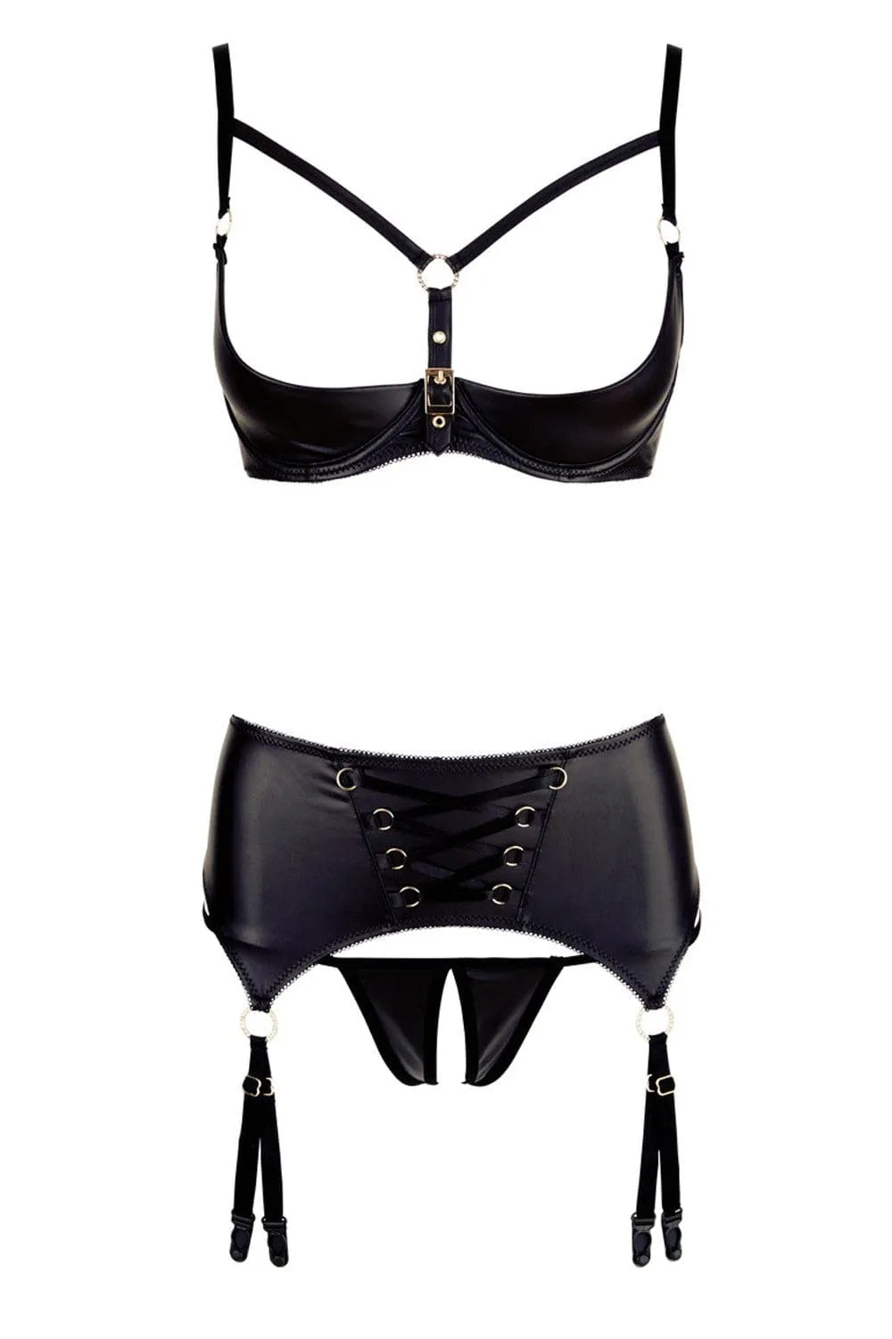 Ensemble Lingerie Érotique Trois Pièces Noir