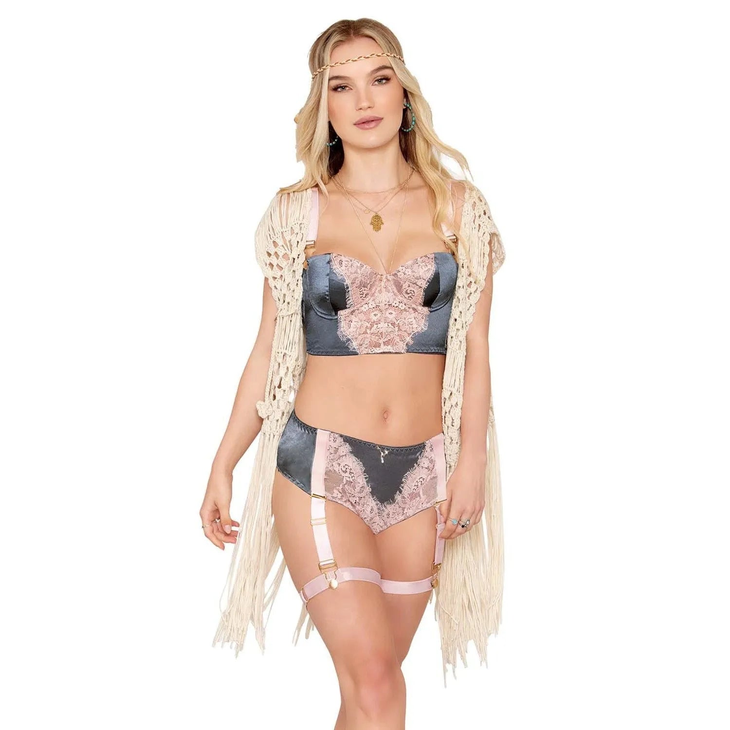 Ensemble Lingerie Vintage Dentelle Rose Quartz